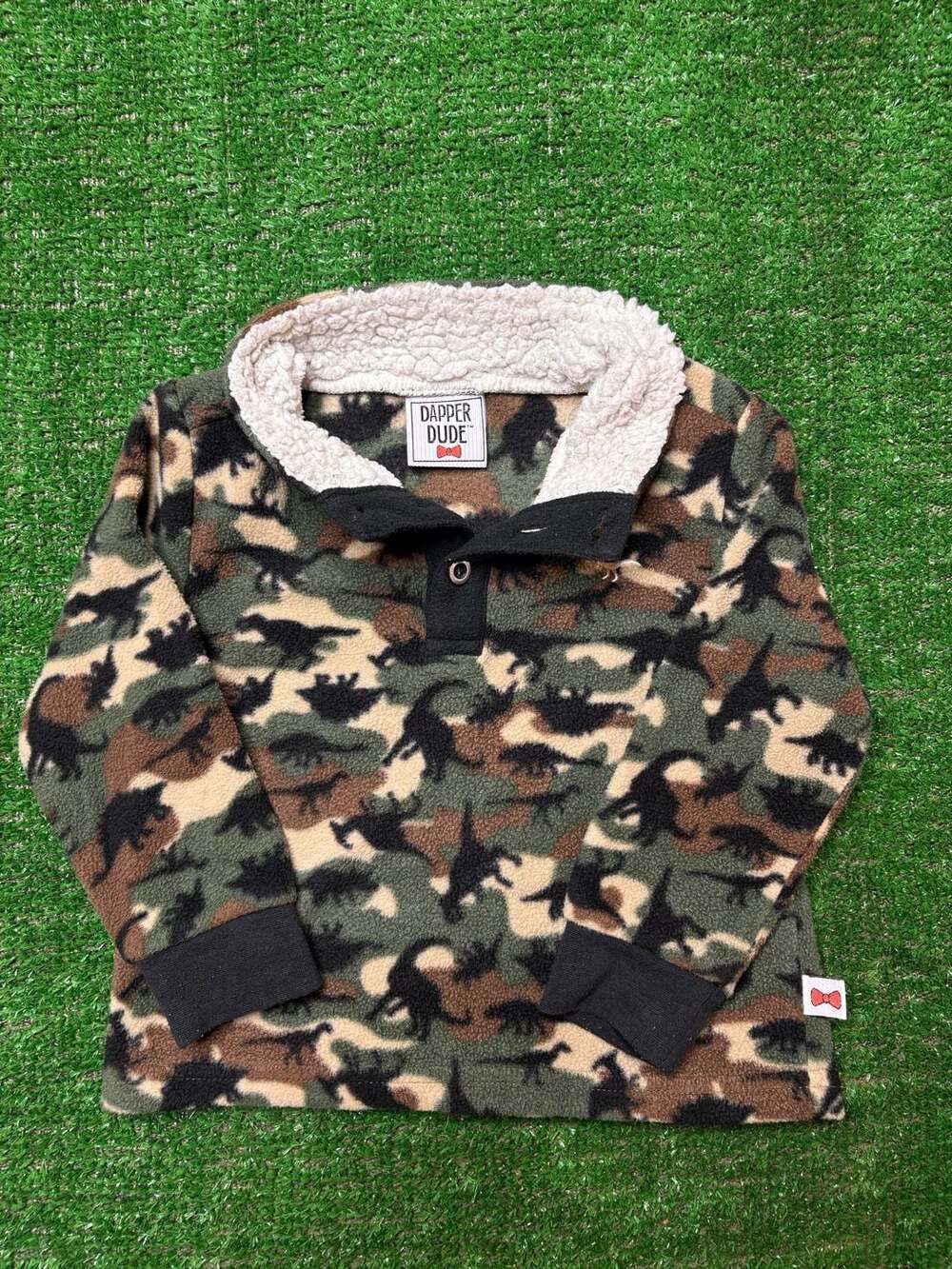 Dapper Dude Dinosaur Camouflage Sherpa Fleece Pullover Sweatshirt
